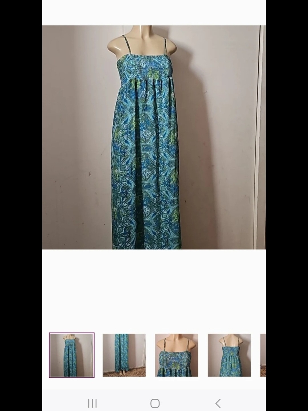 Blue Green Paisley Smocked Maxi Sundress